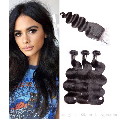 3 Bundles Unprocessed Brazilian Body Wave Virgin Hair With Closure Human Hair Bundles In Bulk
